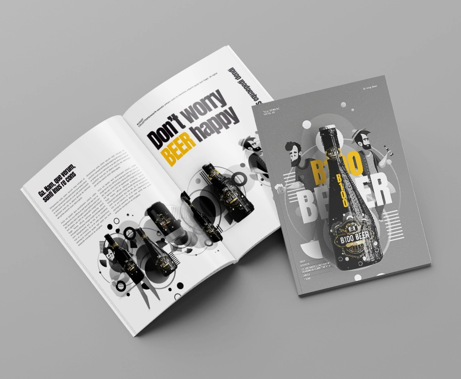 Creative beer magazine design with bold visuals